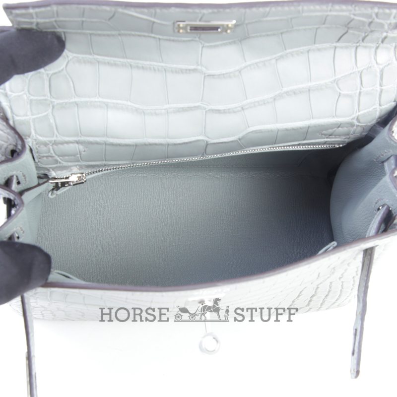 Hermès Kelly Retourne 25 Gris Ciment Matte Crocodile Alligator PHW
