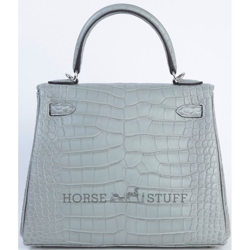 Hermès Kelly Retourne 25 Gris Ciment Matte Crocodile Alligator PHW