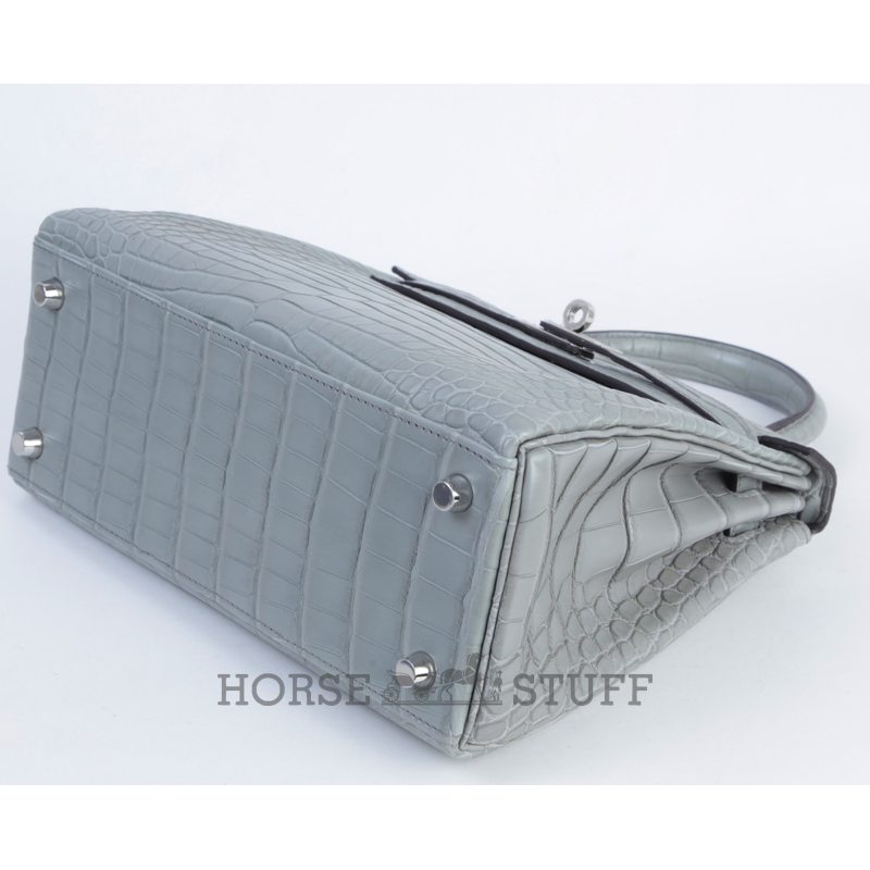 Hermès Kelly Retourne 25 Gris Ciment Matte Crocodile Alligator PHW