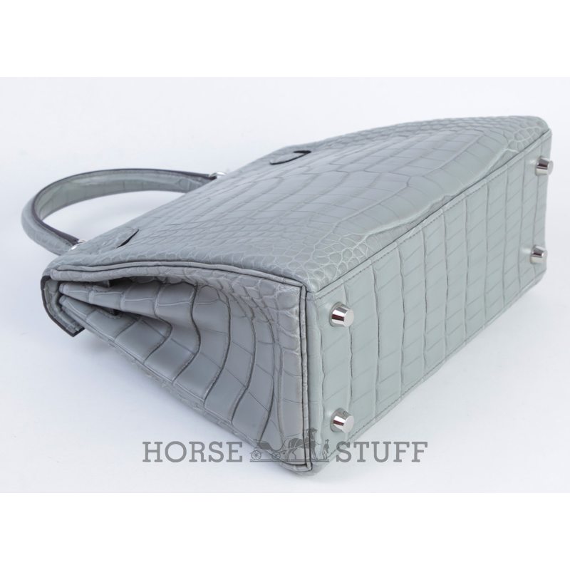 Hermès Kelly Retourne 25 Gris Ciment Matte Crocodile Alligator PHW