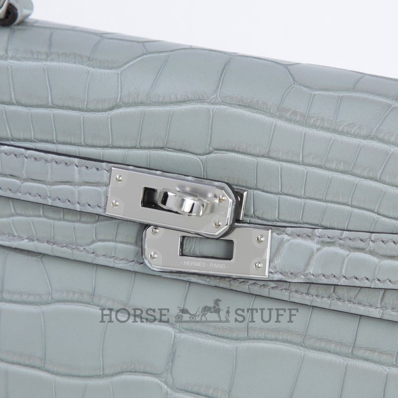 Hermès Kelly Retourne 25 Gris Ciment Matte Crocodile Alligator PHW