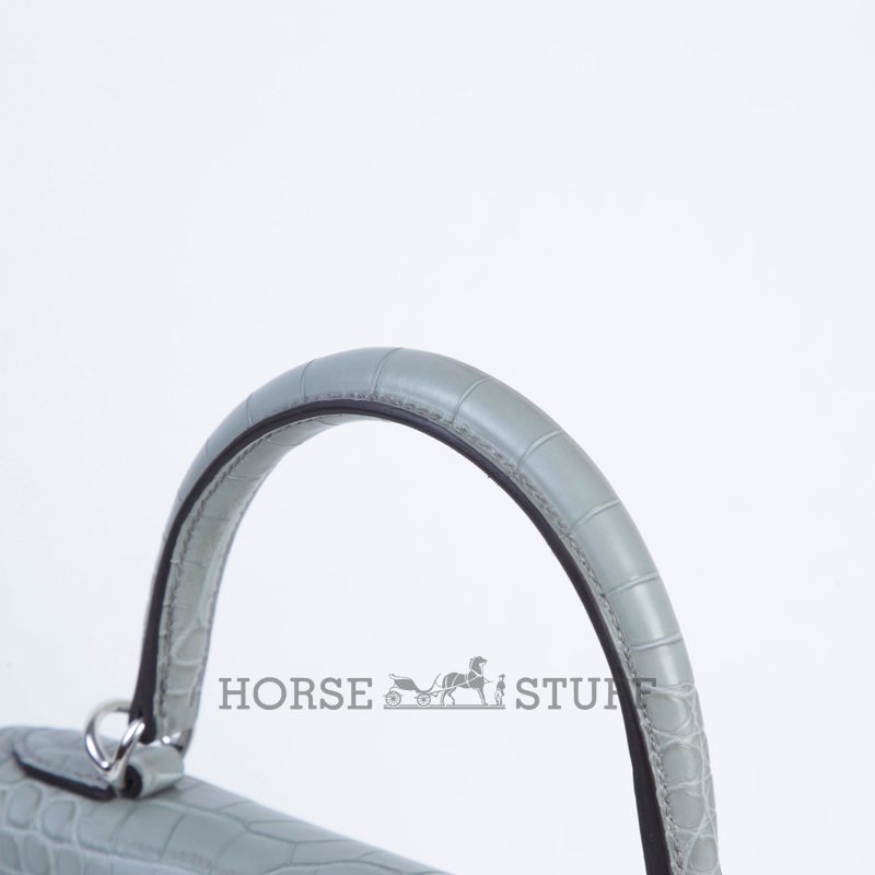 Hermès Kelly Retourne 25 Gris Ciment Matte Crocodile Alligator PHW