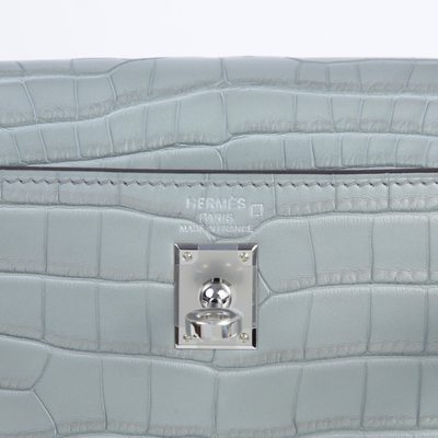 Hermès Kelly Retourne 25 Gris Ciment Matte Crocodile Alligator PHW