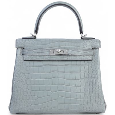 Hermès Kelly Retourne 25 Gris Ciment Matte Crocodile Alligator PHW