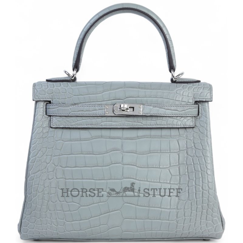 Hermès Kelly Retourne 25 Gris Ciment Matte Crocodile Alligator PHW