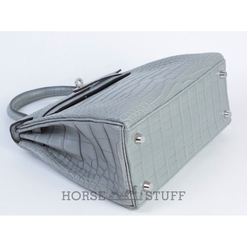 Hermès Kelly Retourne 25 Gris Ciment Matte Crocodile Alligator PHW
