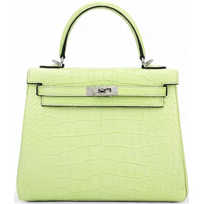 Hermès Kelly Retourne 25 Jaune Bourgeon Matte Crocodile Alligator PHW