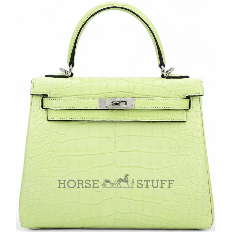 Hermès Kelly Retourne 25 Jaune Bourgeon Matte Crocodile Alligator PHW