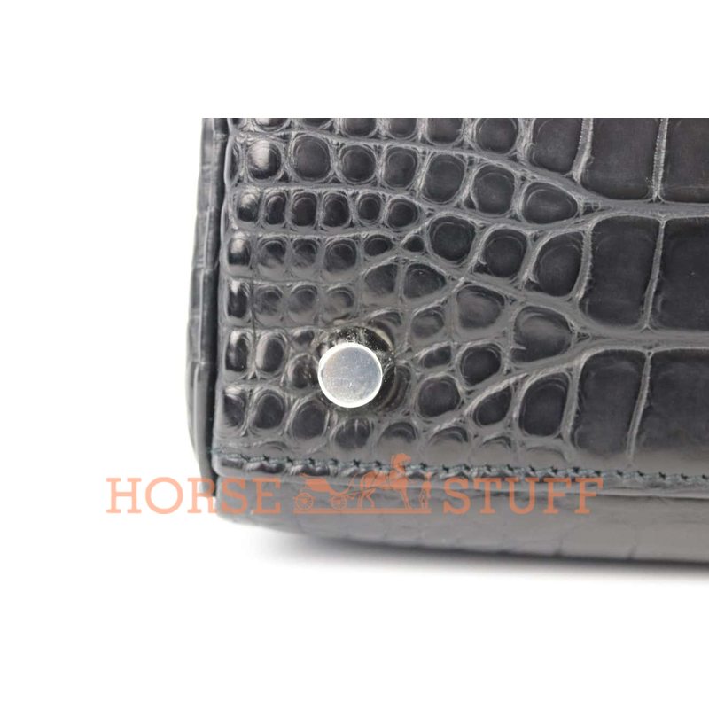 Hermès Kelly Retourne 25 Black Matte Crocodile Alligator PHW