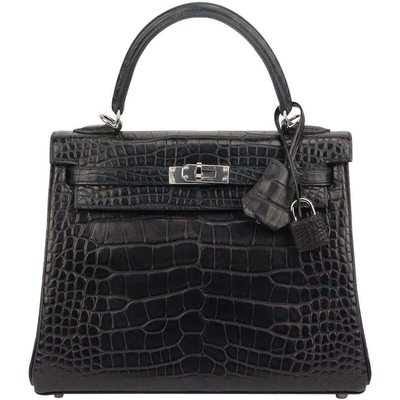 Hermès Kelly Retourne 25 Black Matte Crocodile Alligator PHW