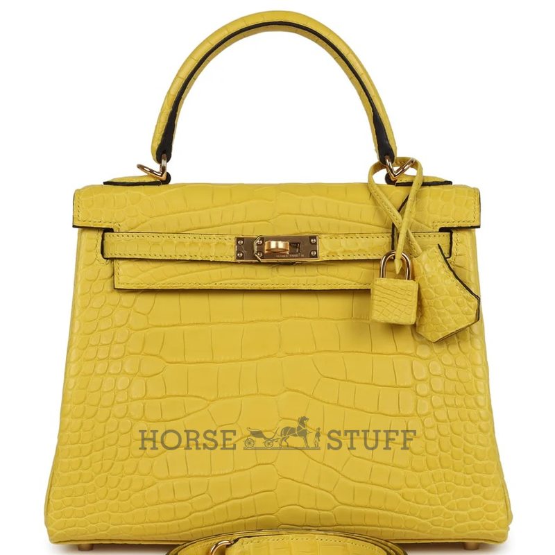Hermès Kelly Retourne 25 Mimosa Matte Crocodile Alligator GHW