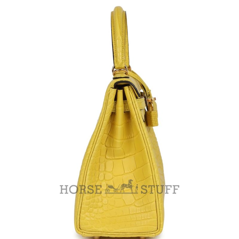Hermès Kelly Retourne 25 Mimosa Matte Crocodile Alligator GHW