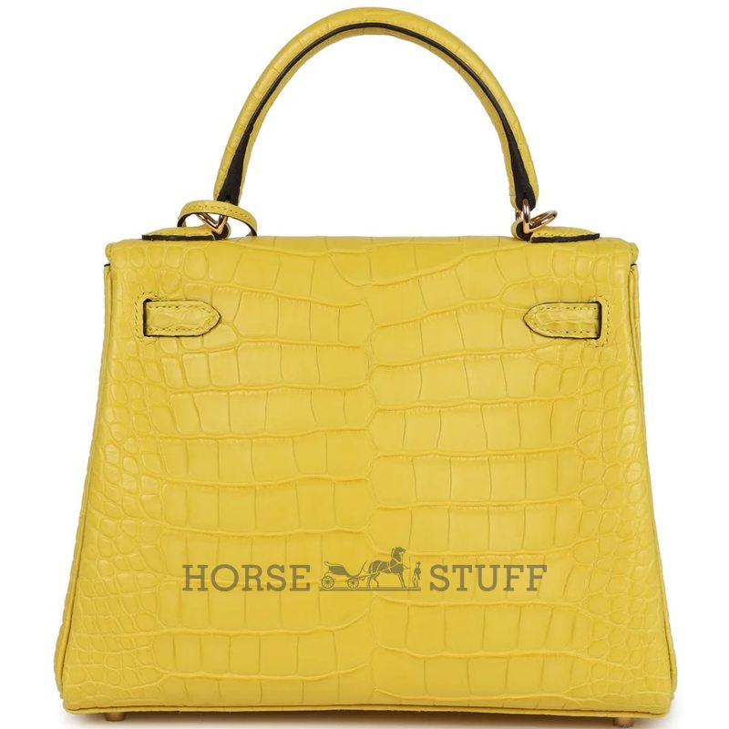 Hermès Kelly Retourne 25 Mimosa Matte Crocodile Alligator GHW