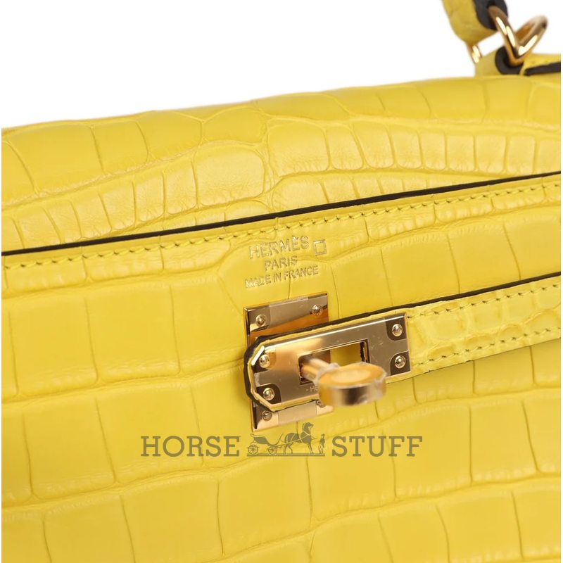 Hermès Kelly Retourne 25 Mimosa Matte Crocodile Alligator GHW