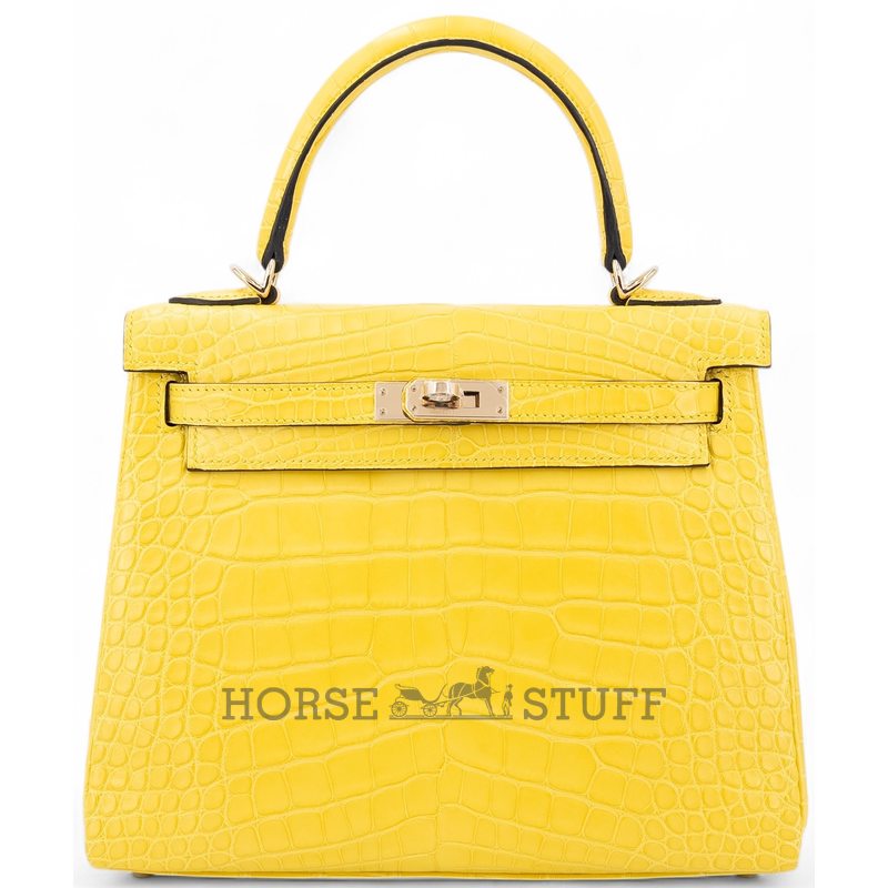 Hermès Kelly Retourne 25 Mimosa Matte Crocodile Alligator Permabrass