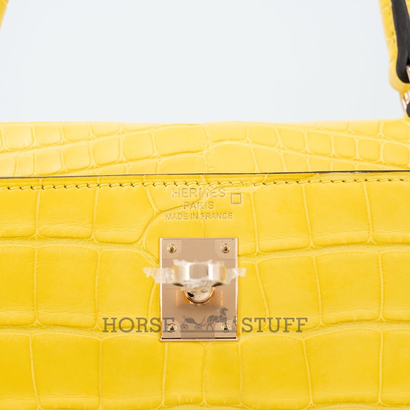 Hermès Kelly Retourne 25 Mimosa Matte Crocodile Alligator Permabrass
