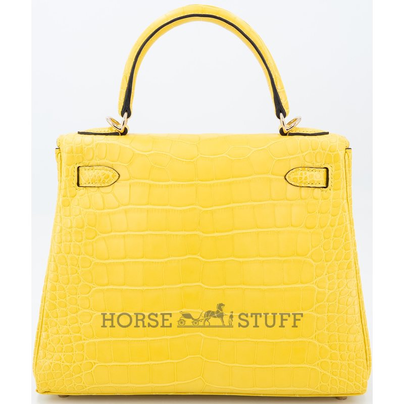 Hermès Kelly Retourne 25 Mimosa Matte Crocodile Alligator Permabrass