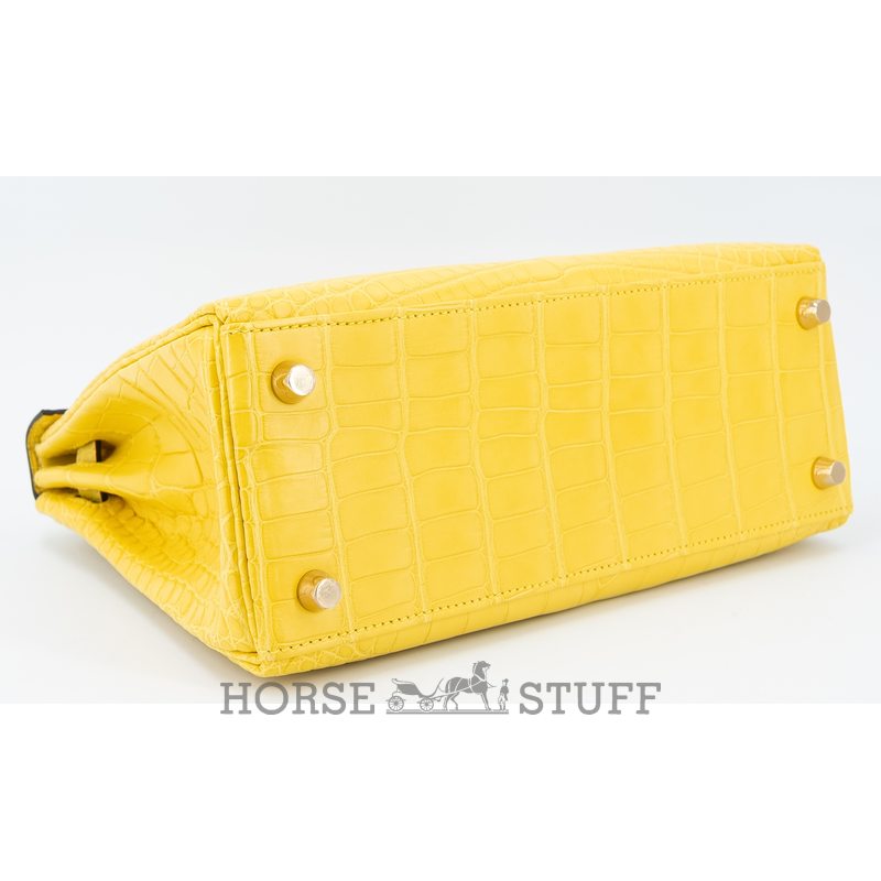 Hermès Kelly Retourne 25 Mimosa Matte Crocodile Alligator Permabrass