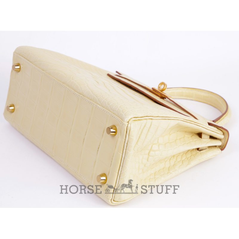 Hermès Kelly Retourne 25 Vanilla Matte Crocodile Alligator GHW