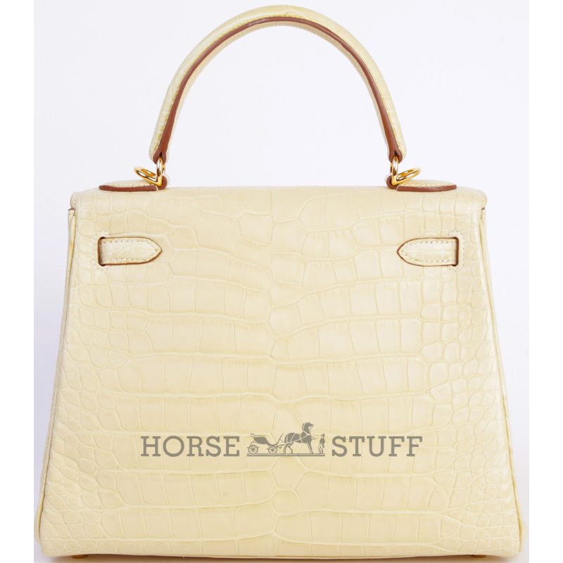 Hermès Kelly Retourne 25 Vanilla Matte Crocodile Alligator GHW