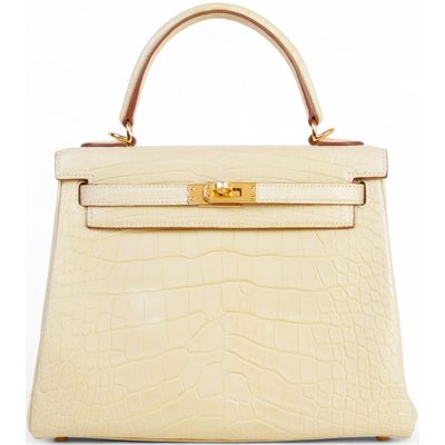 Hermès Kelly Retourne 25 Vanilla Matte Crocodile Alligator GHW