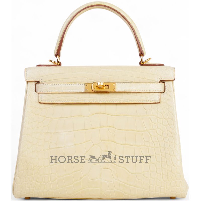 Hermès Kelly Retourne 25 Vanilla Matte Crocodile Alligator GHW