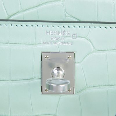 Hermès Kelly Retourne 25 Vert d'Eau  Matte Crocodile Alligator PHW