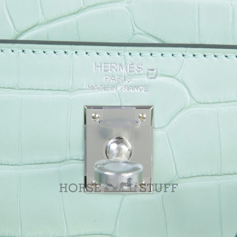 Hermès Kelly Retourne 25 Vert d'Eau  Matte Crocodile Alligator PHW