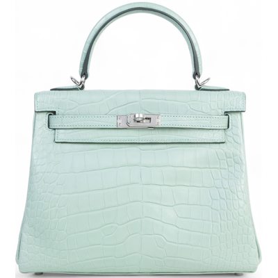 Hermès Kelly Retourne 25 Vert d'Eau  Matte Crocodile Alligator PHW