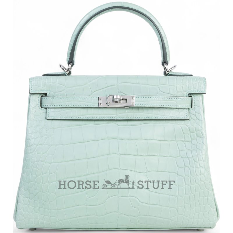 Hermès Kelly Retourne 25 Vert d'Eau  Matte Crocodile Alligator PHW