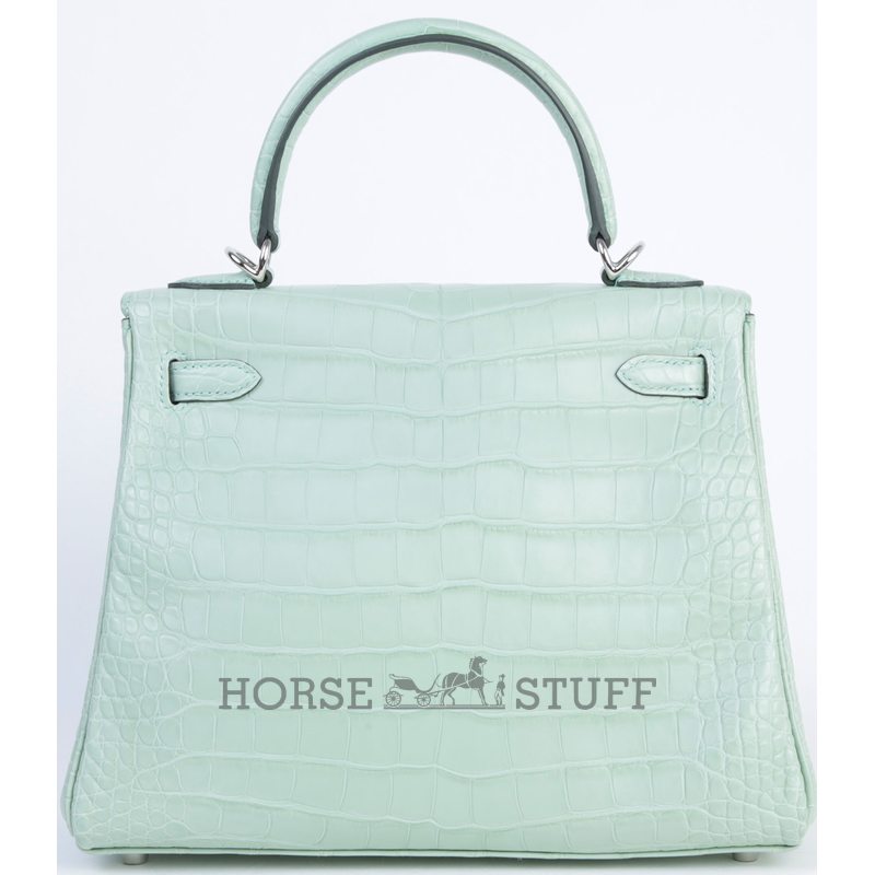 Hermès Kelly Retourne 25 Vert d'Eau  Matte Crocodile Alligator PHW