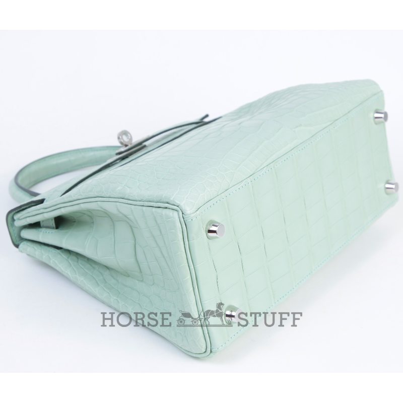 Hermès Kelly Retourne 25 Vert d'Eau  Matte Crocodile Alligator PHW
