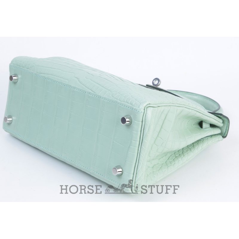Hermès Kelly Retourne 25 Vert d'Eau  Matte Crocodile Alligator PHW