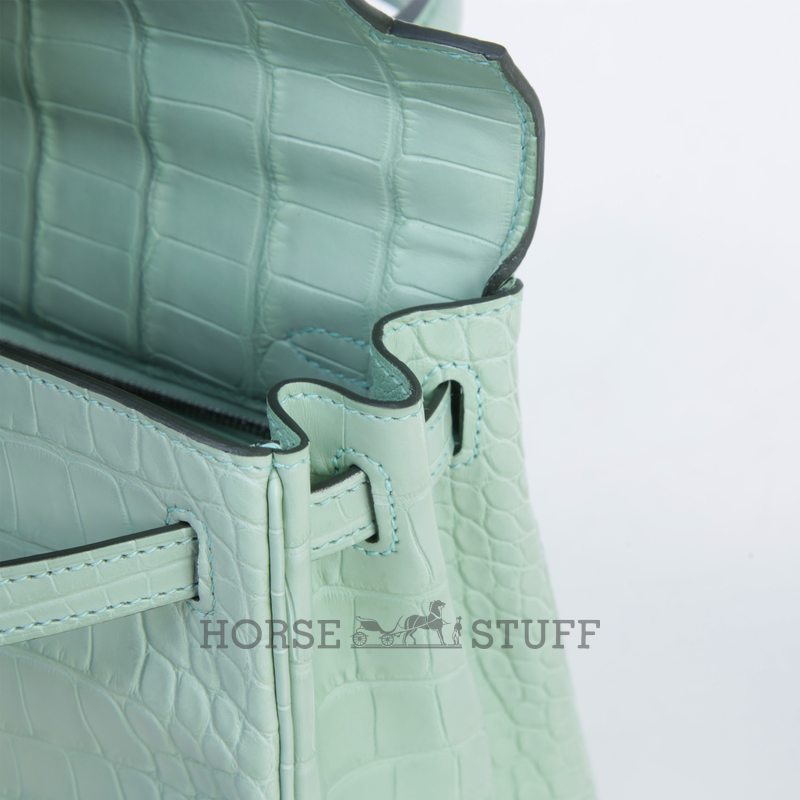 Hermès Kelly Retourne 25 Vert d'Eau  Matte Crocodile Alligator PHW