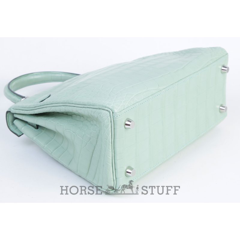 Hermès Kelly Retourne 25 Vert d'Eau  Matte Crocodile Alligator PHW