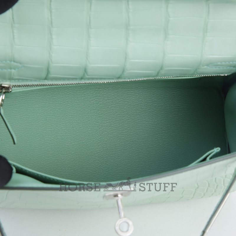 Hermès Kelly Retourne 25 Vert d'Eau  Matte Crocodile Alligator PHW
