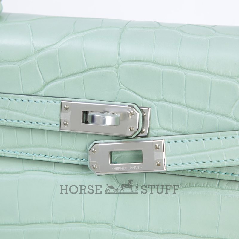 Hermès Kelly Retourne 25 Vert d'Eau  Matte Crocodile Alligator PHW