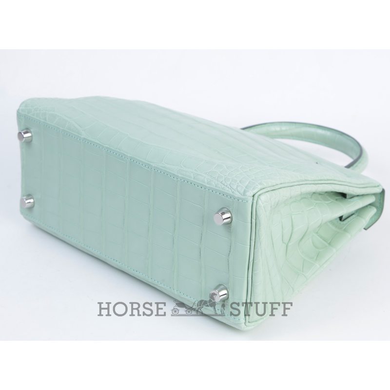 Hermès Kelly Retourne 25 Vert d'Eau  Matte Crocodile Alligator PHW