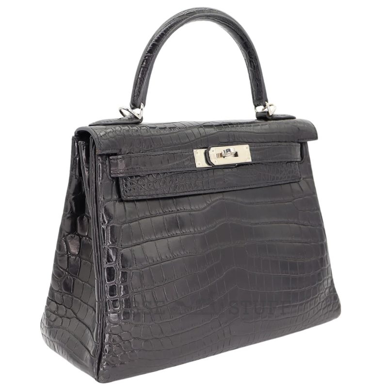 Hermès Kelly Retourne 25 Black Matte Crocodile Niloticus PHW