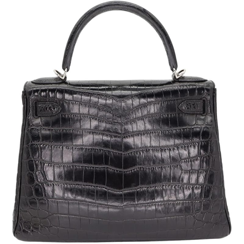 Hermès Kelly Retourne 25 Black Matte Crocodile Niloticus PHW