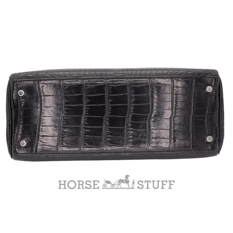 Hermès Kelly Retourne 25 Black Matte Crocodile Niloticus PHW