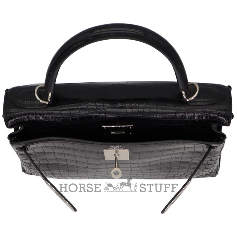 Hermès Kelly Retourne 25 Black Matte Crocodile Niloticus PHW