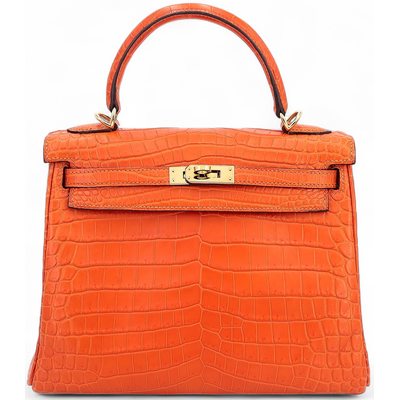 Hermès Kelly Retourne 25 Feu Matte Crocodile Niloticus GHW