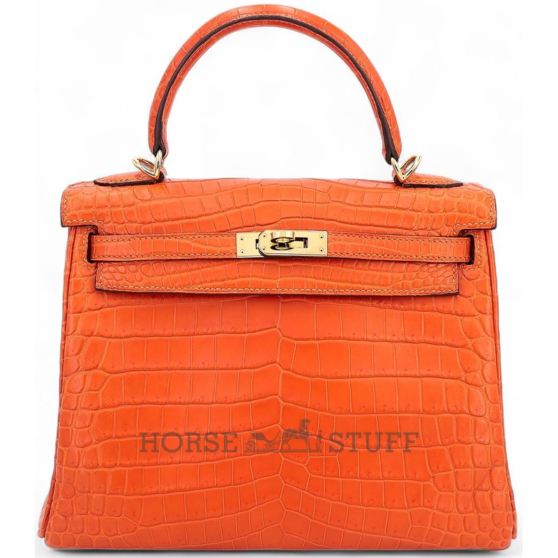 Hermès Kelly Retourne 25 Feu Matte Crocodile Niloticus GHW