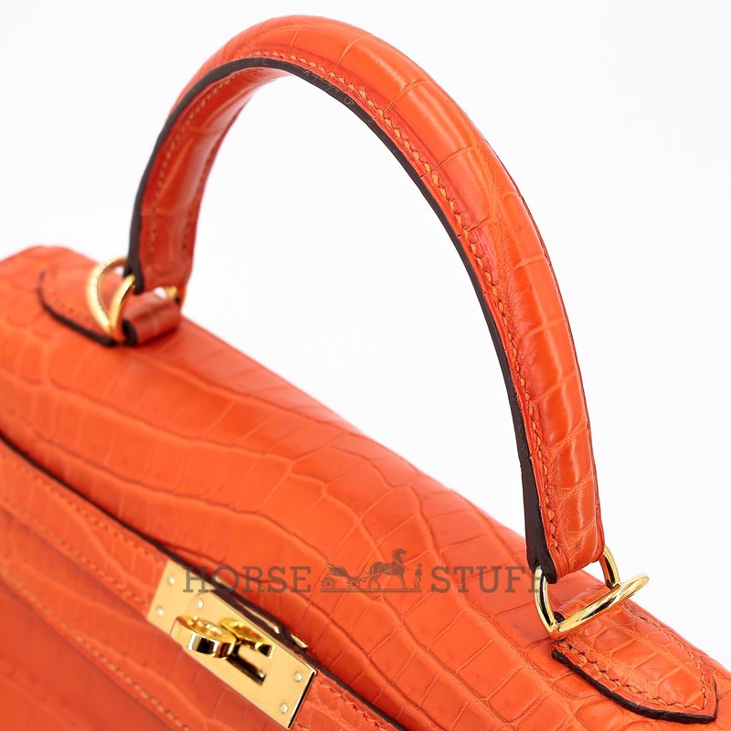 Hermès Kelly Retourne 25 Feu Matte Crocodile Niloticus GHW