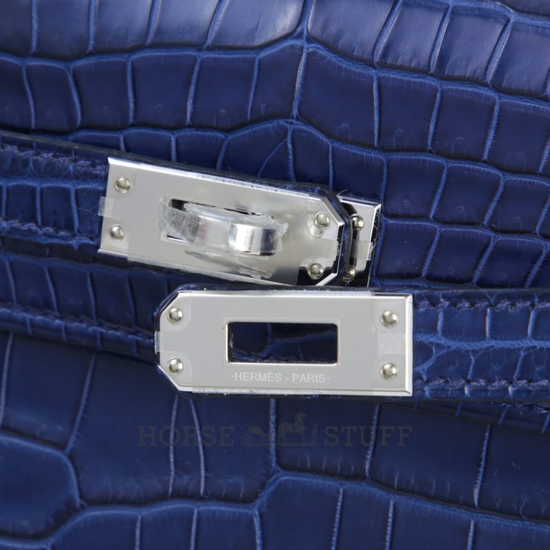 Hermès Kelly Retourne 25 Blue de Malte Matte Crocodile Porosus PHW