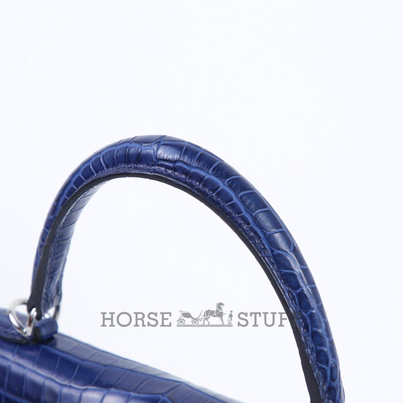 Hermès Kelly Retourne 25 Blue de Malte Matte Crocodile Porosus PHW