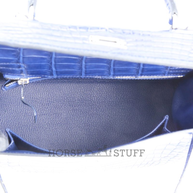 Hermès Kelly Retourne 25 Blue de Malte Matte Crocodile Porosus PHW