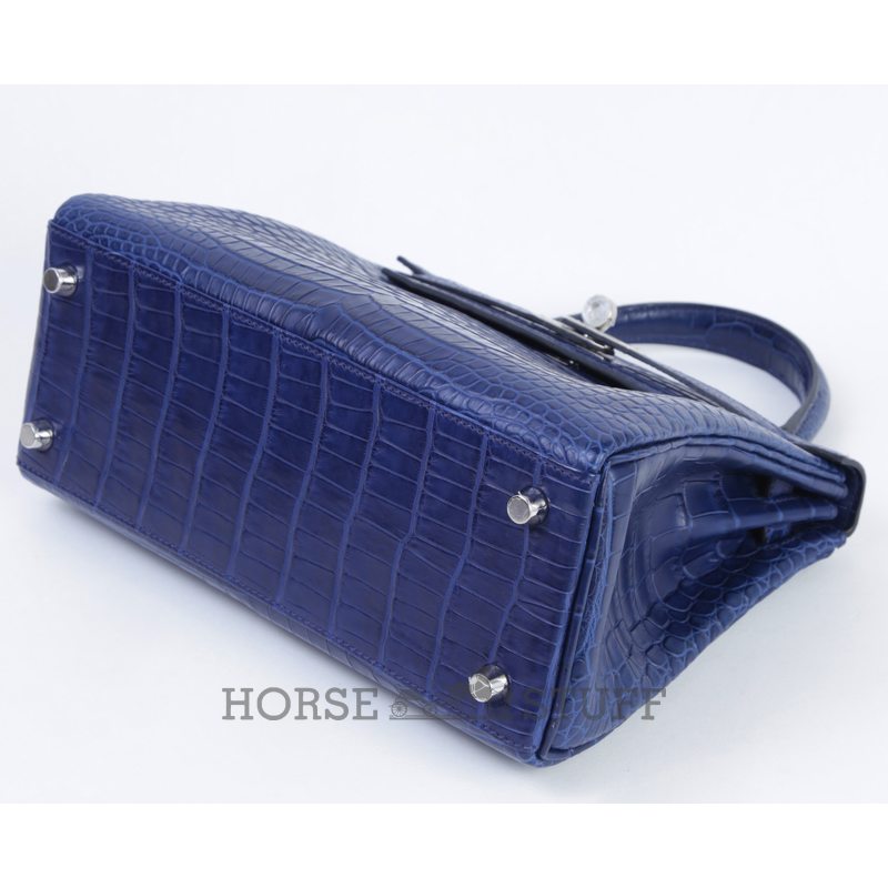 Hermès Kelly Retourne 25 Blue de Malte Matte Crocodile Porosus PHW