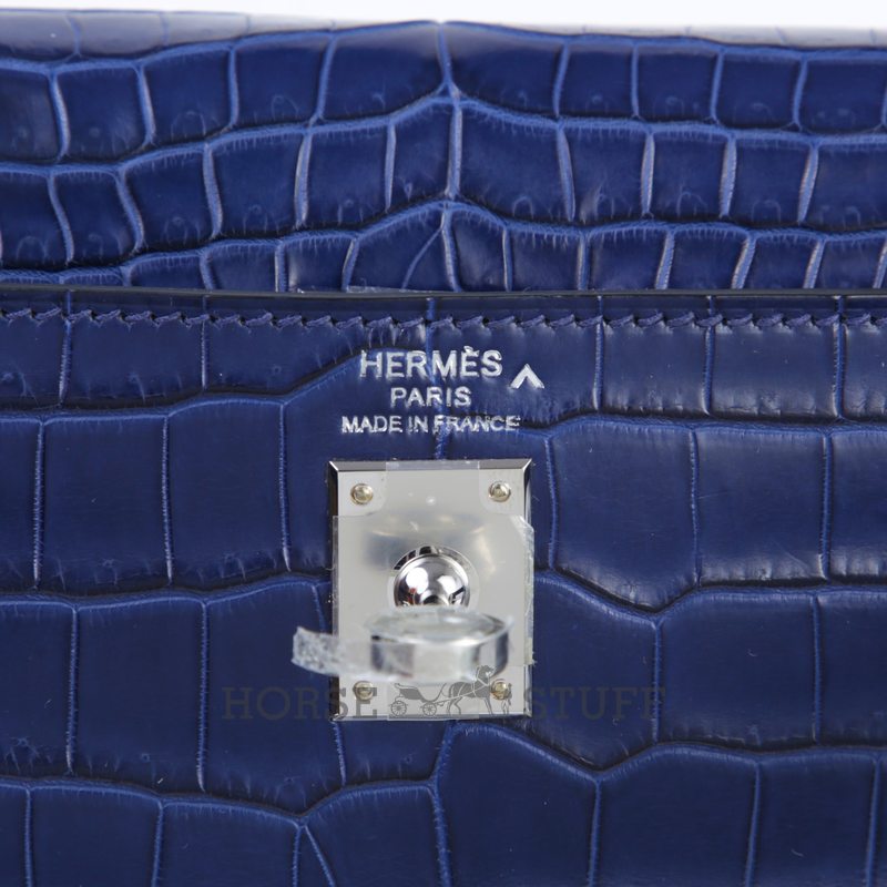 Hermès Kelly Retourne 25 Blue de Malte Matte Crocodile Porosus PHW